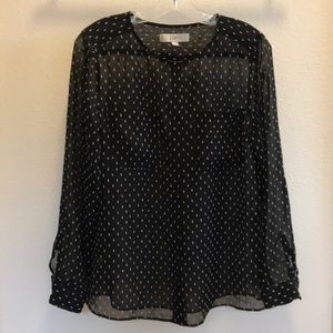LOFT long sleeve black sheer blouse, Women's size M